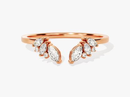 Stunning 0.30 CT Round & Marquise Moissanite Stones Open Wedding Band 4