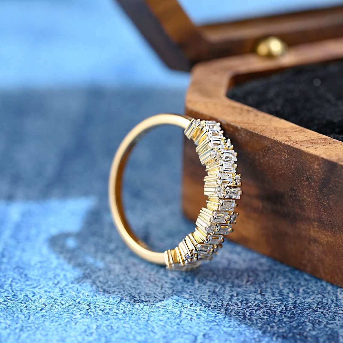 Stunning 0.5 TCW Baguette & Round Cut Moissanite Stones Wedding Band 6