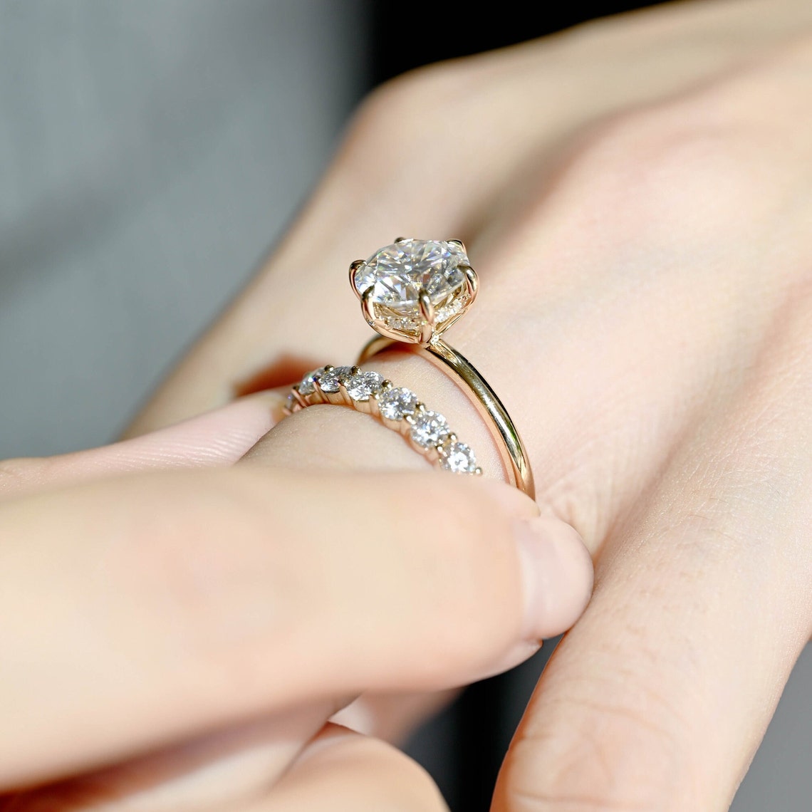 0.3 TCW Round Cut Moissanite Bridal Wedding Band With Pave Accents 10
