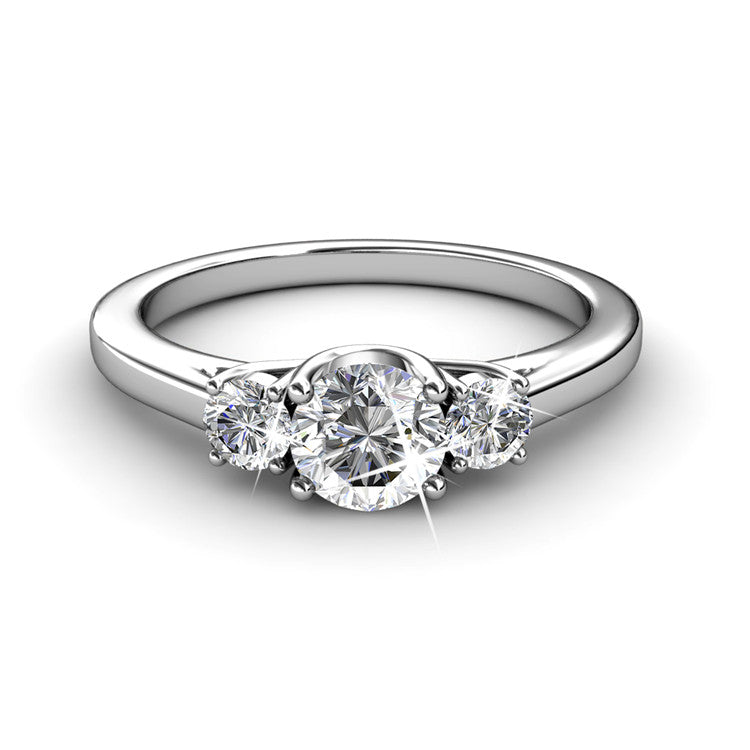 Round Cut  Three Stone Style Cubic Zirconia in 925 Sterling Silver Ring 5