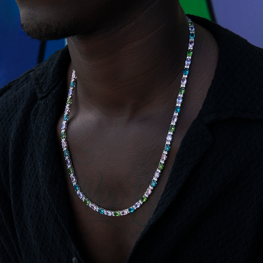 35 CT Oval & Round Moissanite Diamond Multicolor Tennis Silver Necklace For Him 1