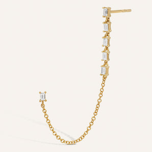 0.20 TCW Baguette Cut Moissanite Chain Thread Earrings in Gold