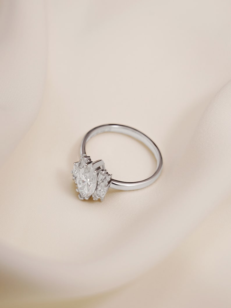 Stunning 1.0 - 2.0 CT Marquise Moissanite Engagement Ring with Cluster Design 6