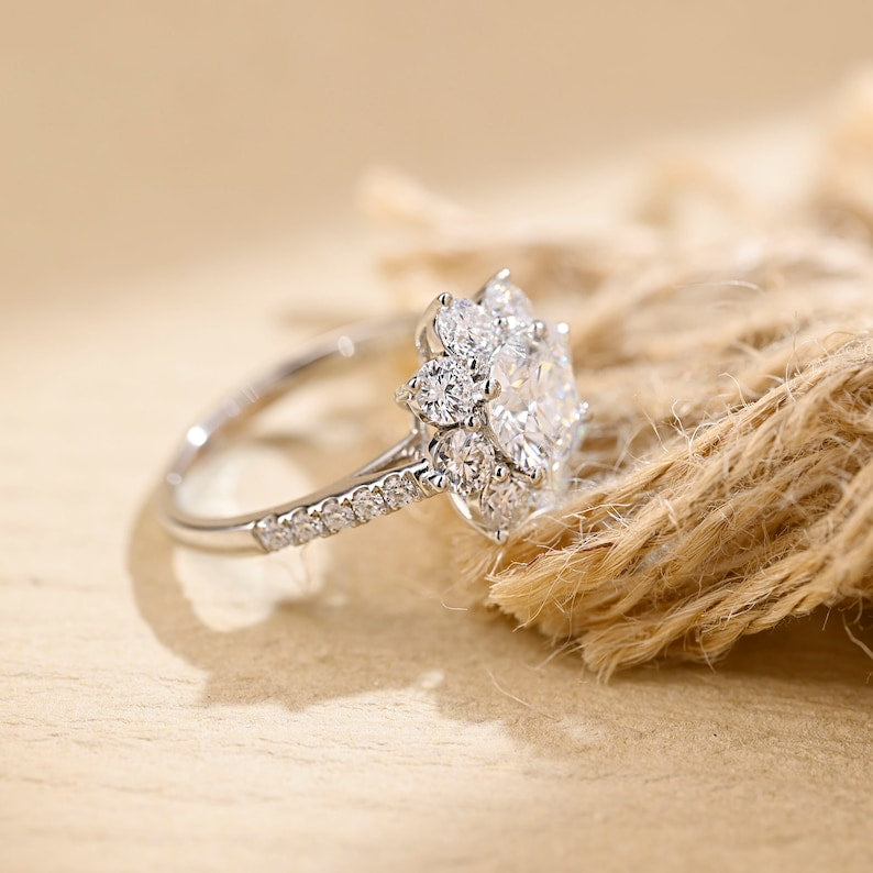 Stunning 2.0 CT Round Moissanite Engagement Ring with Halo & Pave Design 4
