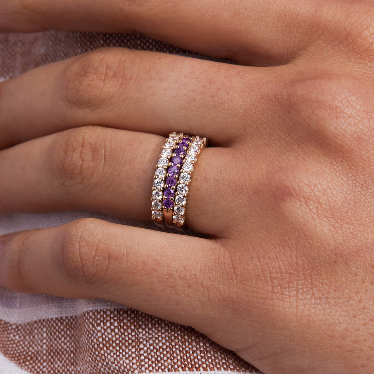 1.32 TCW Round Amethyst Lab Made Diamond- February Birthstone Wedding Band 9