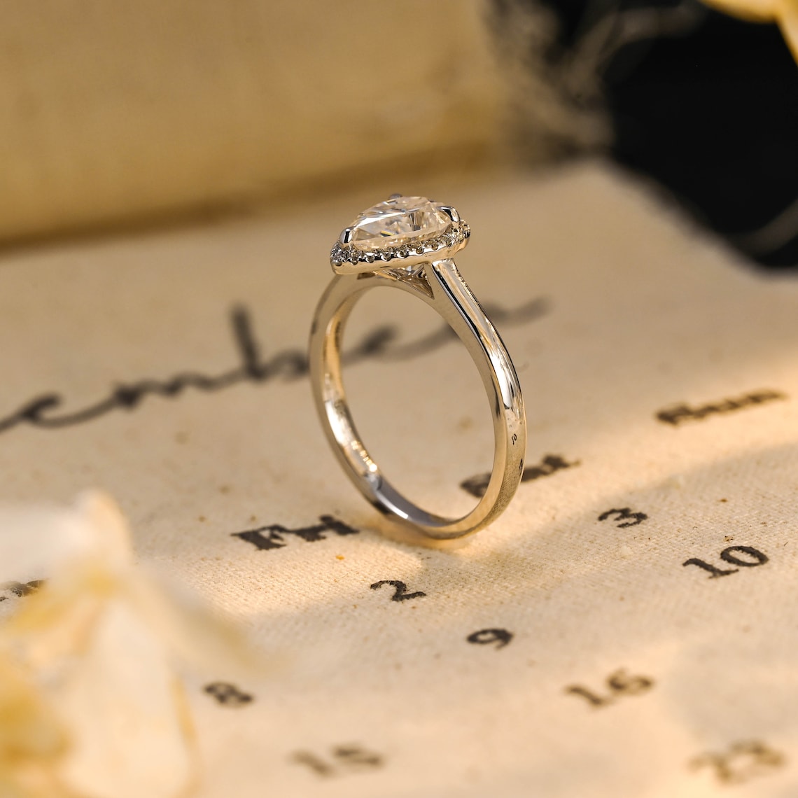 Stunning 3.0 CT Pear Moissanite Engagement Ring with Halo Design 7