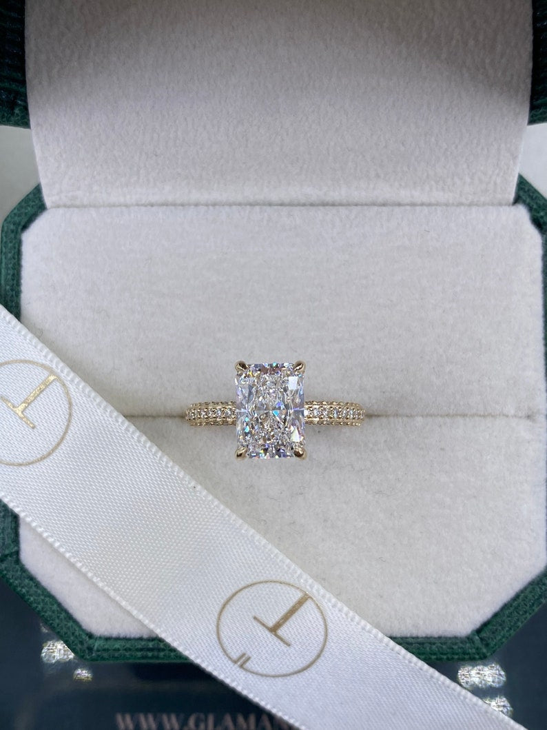 Stunning 2.50 CT Radiant Moissanite Engagement Ring with Hidden Halo & Triple Pave Design 5