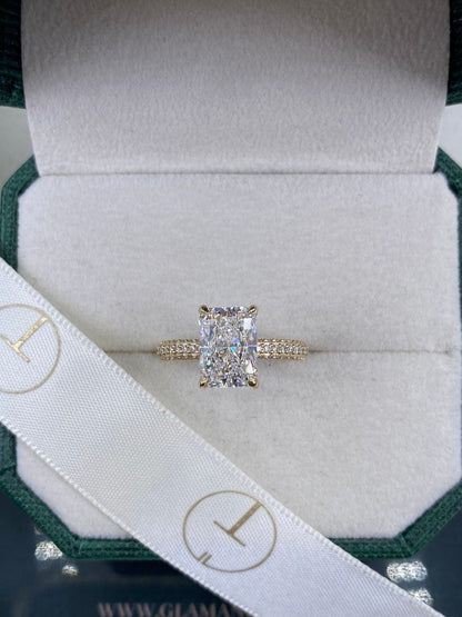 Stunning 2.50 CT Radiant Moissanite Engagement Ring with Hidden Halo & Triple Pave Design 5