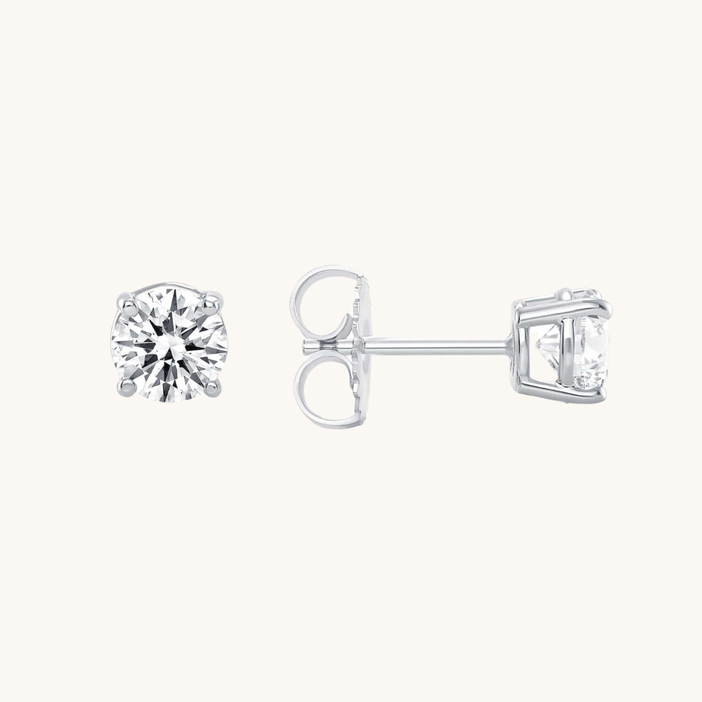 Classic 1.0 TCW Round Shape Moissanite Stud Earrings in Gold 3
