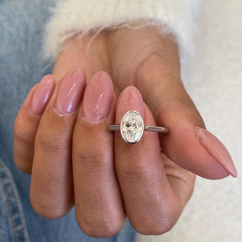 Stunning 1.0 CT Oval Moissanite Engagement Ring in Bezel Design 7