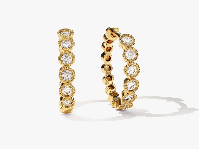 1.0 TCW Round Cut Moissanite Bezel Hoops Earrings in Gold 1