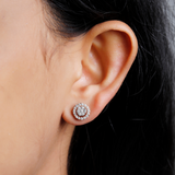 0.57 TCW Round Cut Moissanite 3 in one Halo, Stud & Dangler Earrings in Gold 7