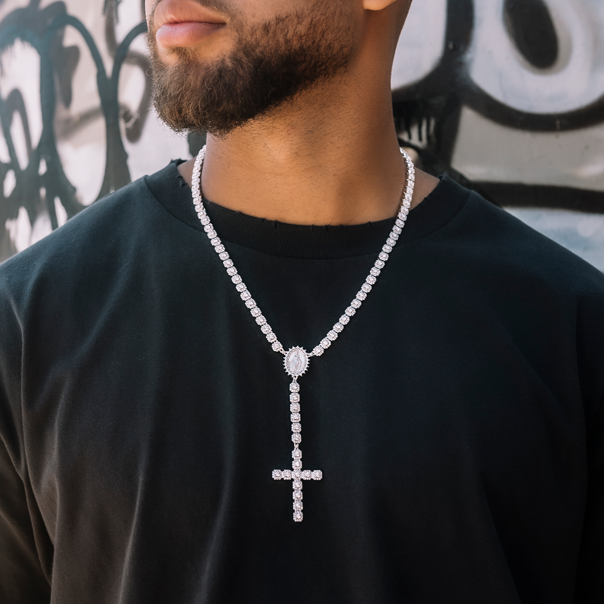 30 CT Round Moissanite Diamond Cross Style Silver Necklace For Him 4