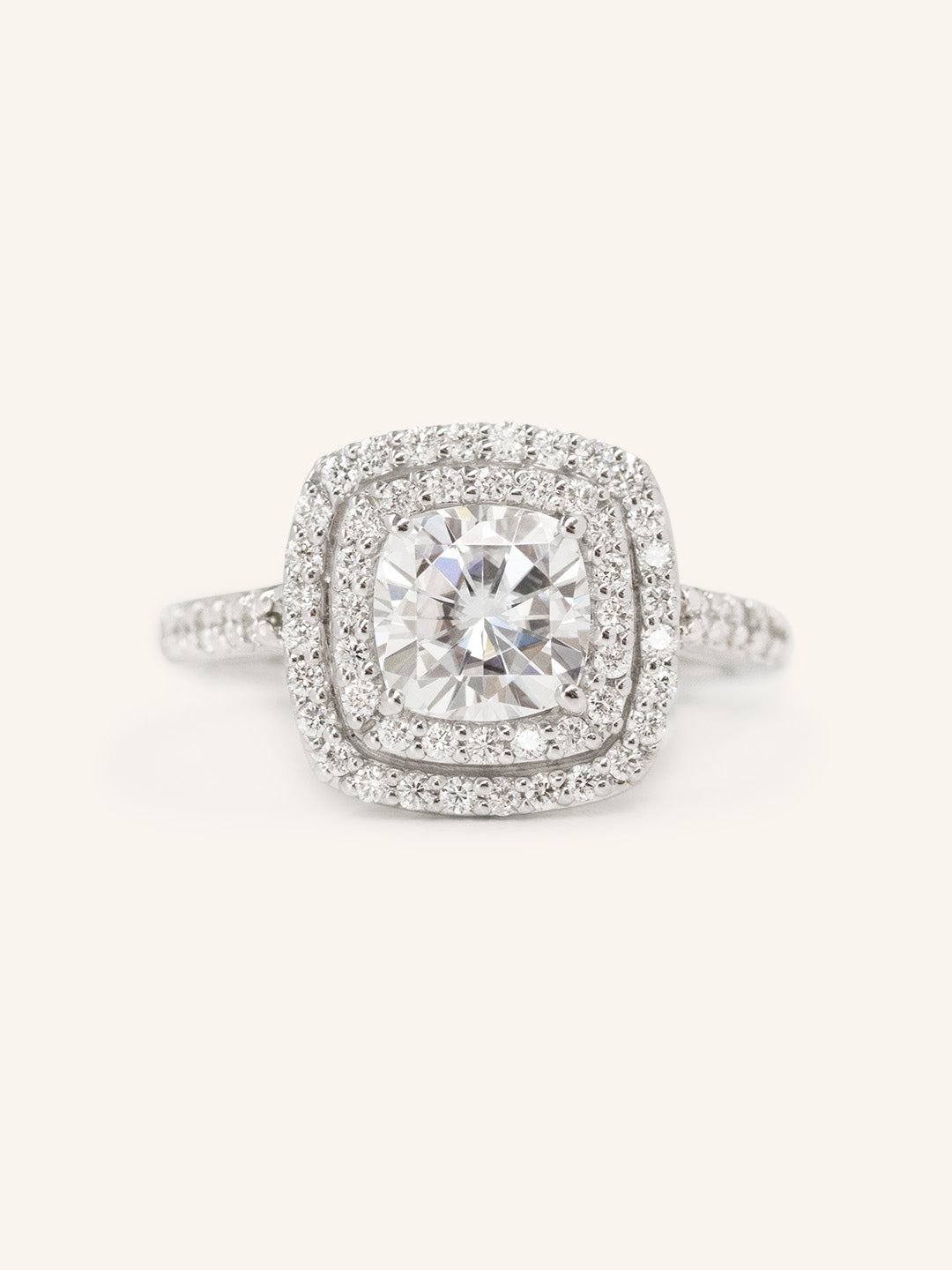 Stunning 1.0 CT Cushion Moissanite Engagement Ring with Double Halo and Pave Design 3