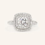 Stunning 1.0 CT Cushion Moissanite Engagement Ring with Double Halo and Pave Design 3