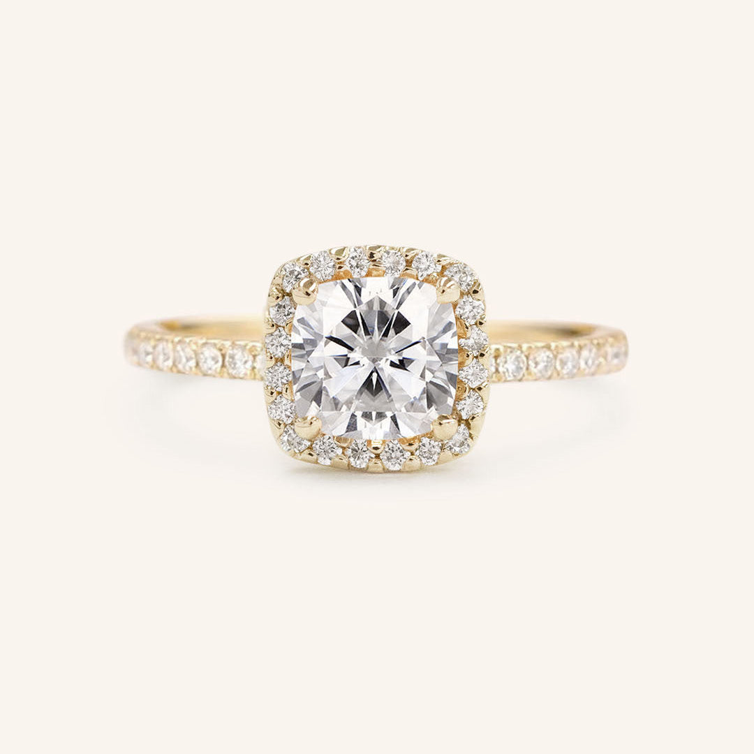 Stunning 1 CT Cushion Moissanite Engagement Ring With Halo & Pave Design 1