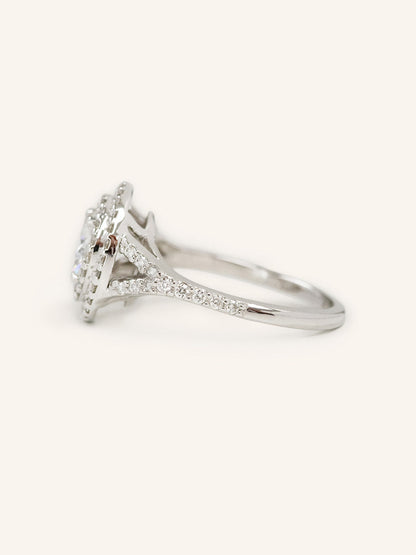 Stunning 1.0 CT Round Moissanite Engagement Ring with Double Halo and Pave Design 3