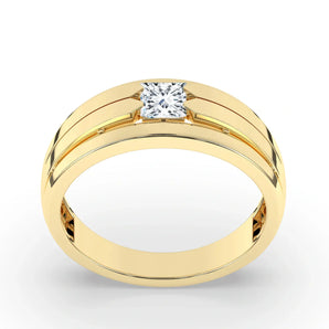 Delicate 0.50 CT Moissanite Flush Men's Wedding Band with Princess Cut Stones in Solid Gold