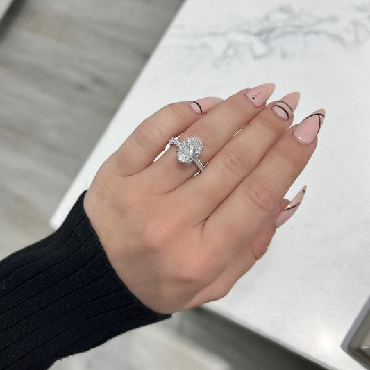 Stunning 3.0 CT Oval Moissanite Engagement Ring with Hidden Halo & Pave Design 1
