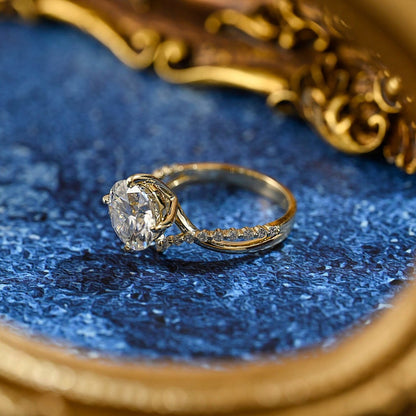 3.0 CT Round Shaped Moissanite Engagement Ring With V-shaped Pave Accents 8