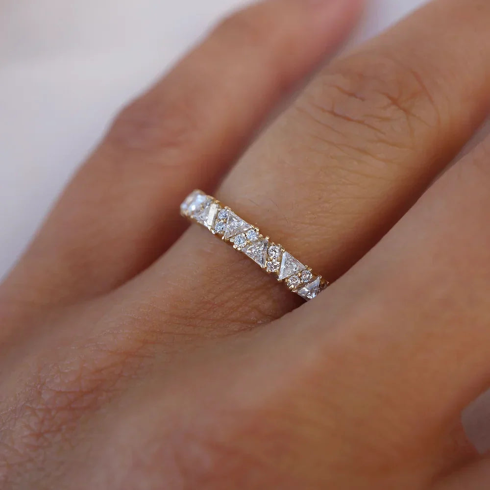 Stunning 0.4 TCW Trillion & Round Moissanite Stones with Half Eternity Wedding Bands 5