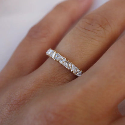 Stunning 0.4 TCW Trillion & Round Moissanite Stones with Half Eternity Wedding Bands 5