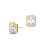 1.50 TCW Emerald Shape Moissanite Halo Stud Earrings in Gold 2