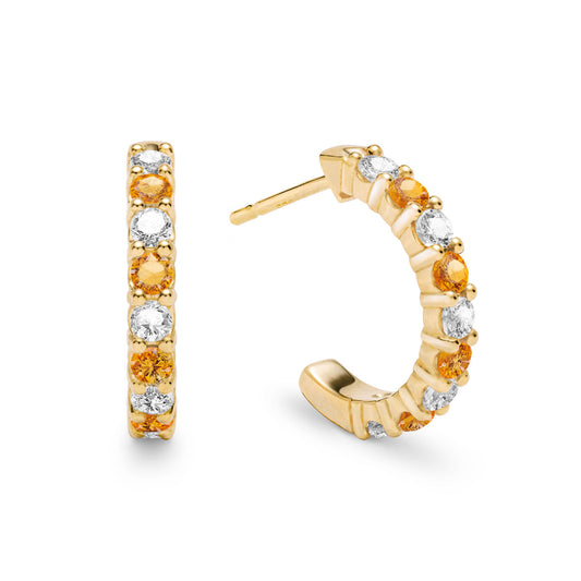 1.08 TCW Round Citrine Lab Made Diamond- November Birthstone Hoops 1