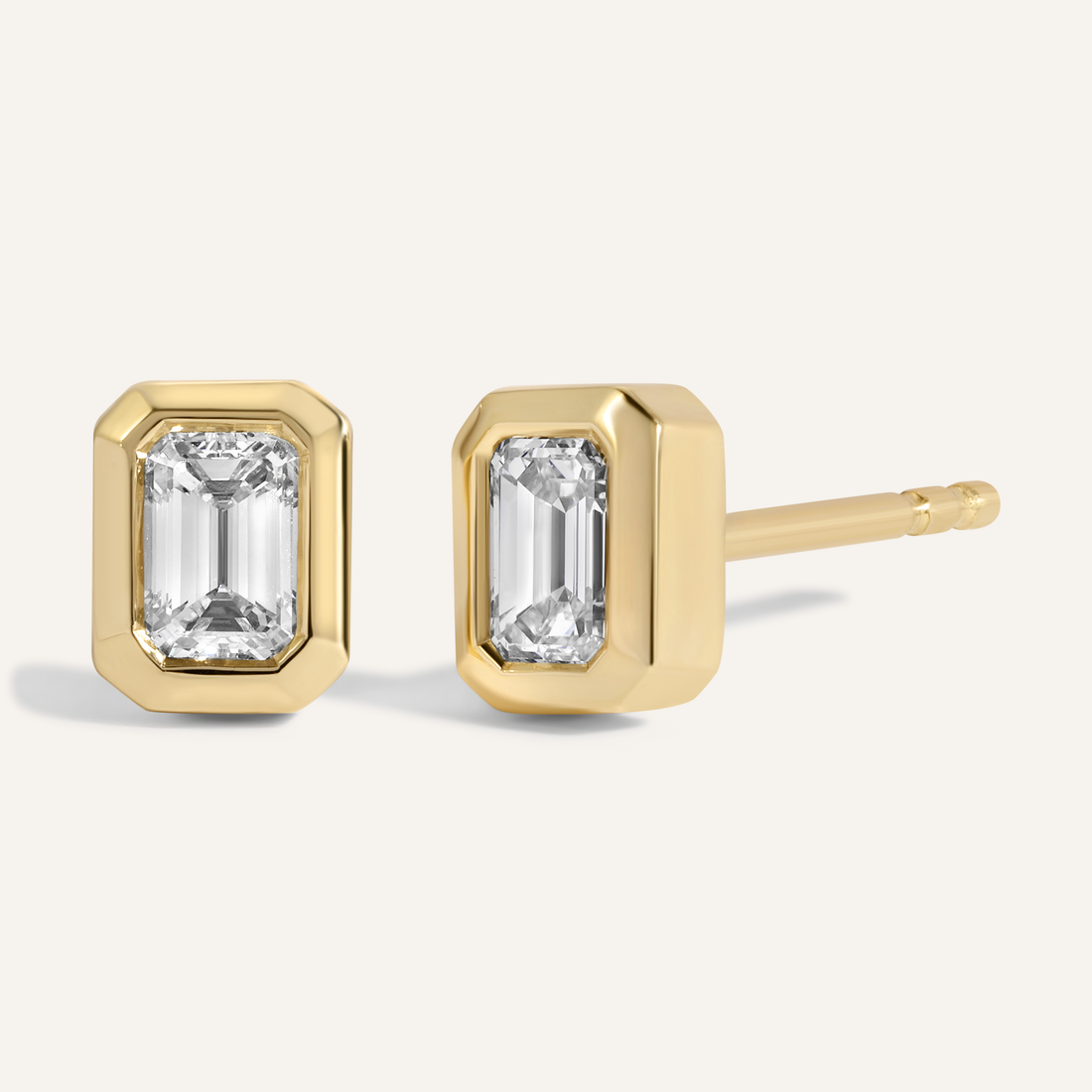 0.40 TCW Emerald Cut Moissanite Bezel Stud Earrings in Gold 1