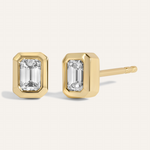0.40 TCW Emerald Cut Moissanite Bezel Stud Earrings in Gold 1