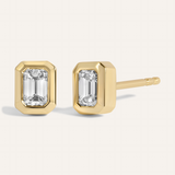 0.40 TCW Emerald Cut Moissanite Bezel Stud Earrings in Gold 1
