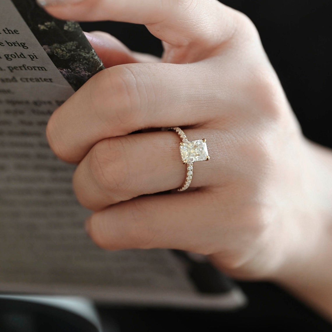 Stunning 3.0 CT Radiant Moissanite Engagement Ring with Pave & Hidden Halo Design 10