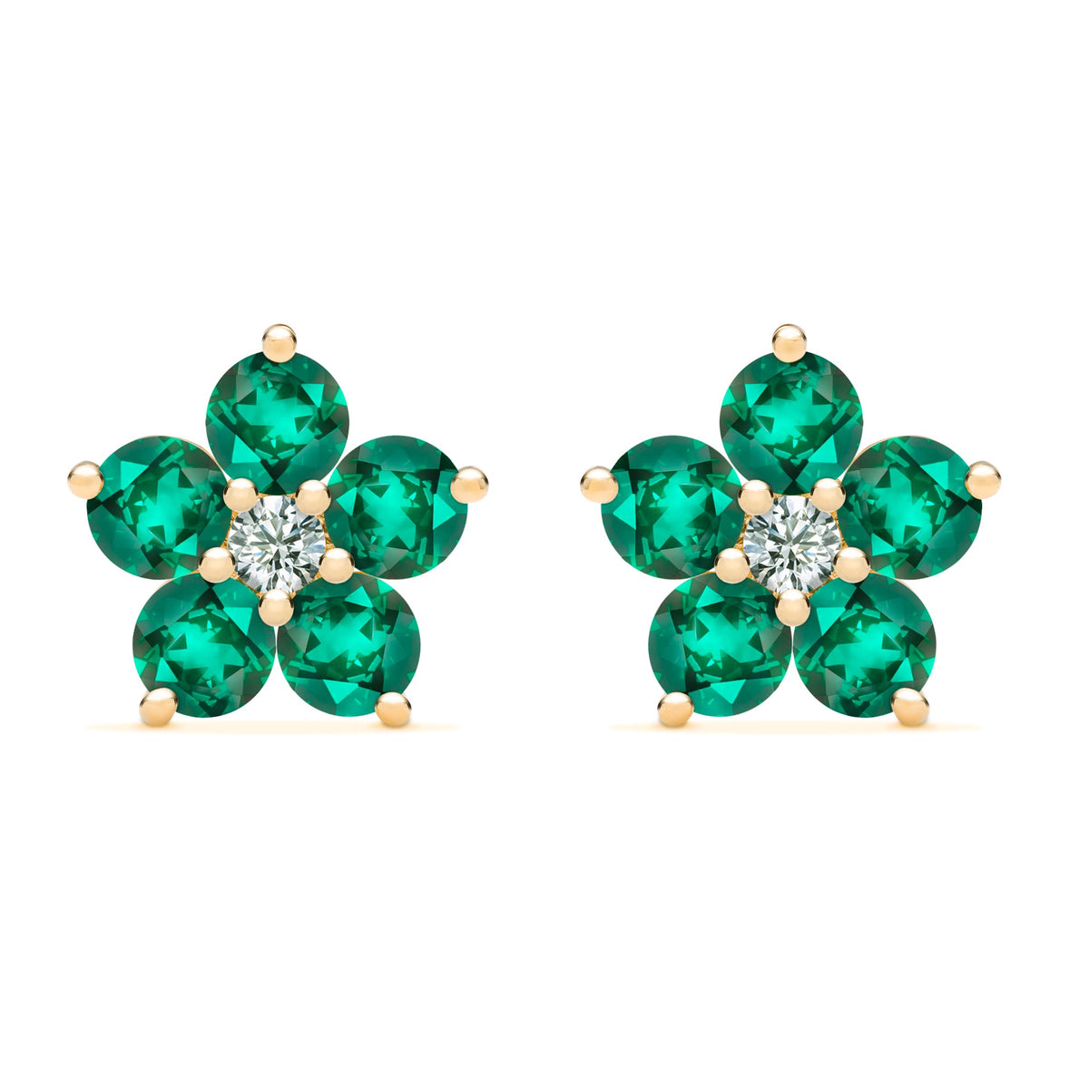 2.5 TCW Round Emerald Lab Made Diamond-May Birthstone Floral Stud Earrings 1