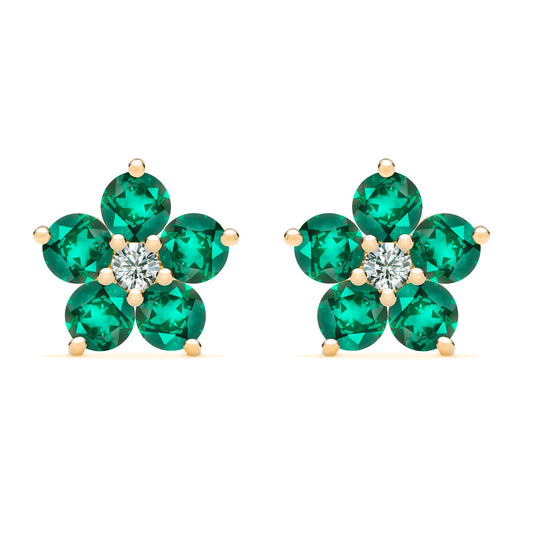 2.5 TCW Round Emerald Lab Made Diamond-May Birthstone Floral Stud Earrings 1