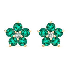 2.5 TCW Round Emerald Lab Made Diamond-May Birthstone Floral Stud Earrings