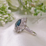 1.0 CT Pear Cut Flower Style London Blue Topaz Ring 7