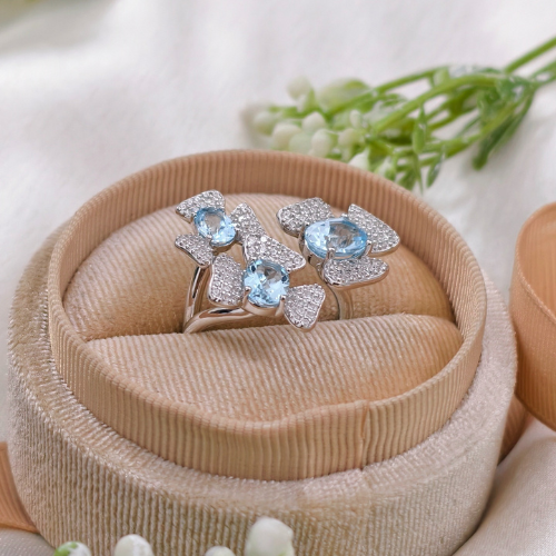 3.5 TCW Oval Cut Floral Style Blue Topaz Ring 8