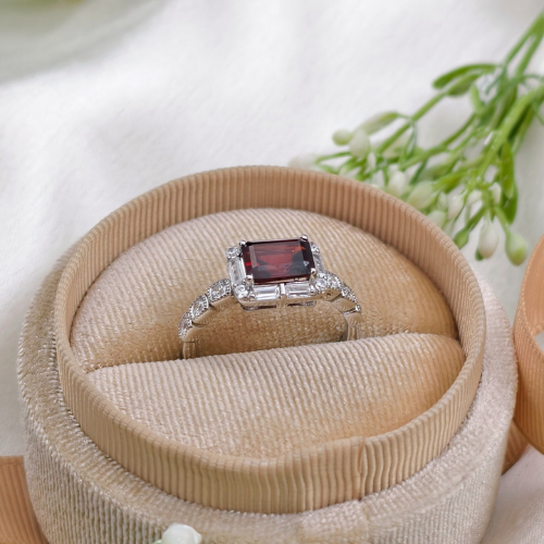 2.0 CT Emerald Cut Pave Style Red Garnet Ring 8