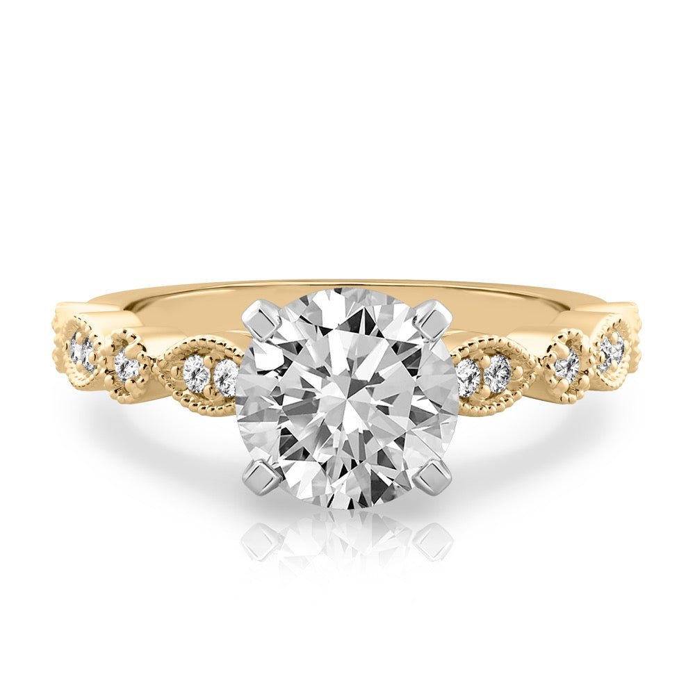 Stunning 0.50-1.50 CT Round Moissanite Engagement Ring with Two Tone & Milgrain Pave Design 1