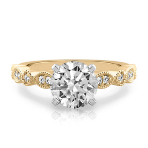 Stunning 0.50-1.50 CT Round Moissanite Engagement Ring with Two Tone & Milgrain Pave Design