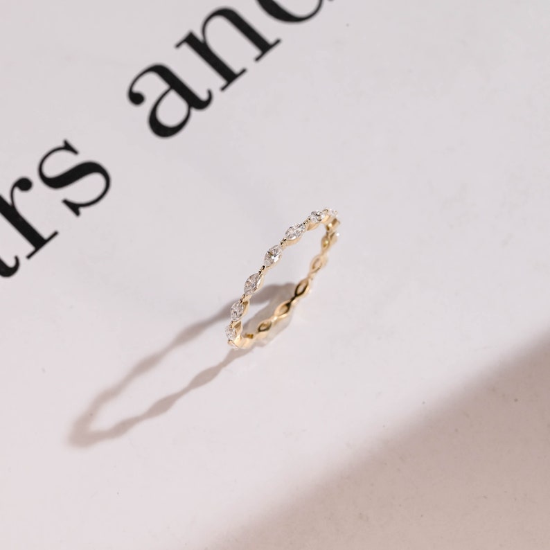 Stunning 0.3 TCW Marquise Moissanite Stones Full Eternity Wedding Band 1