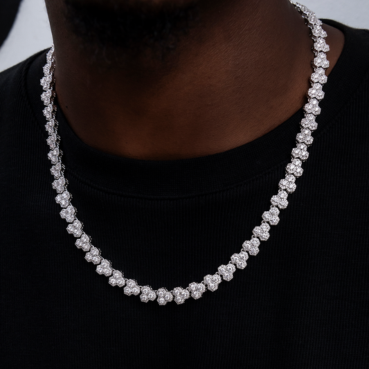 40 CT Round Moissanite Diamond Honeycomb Chain Silver Necklace For Him 1