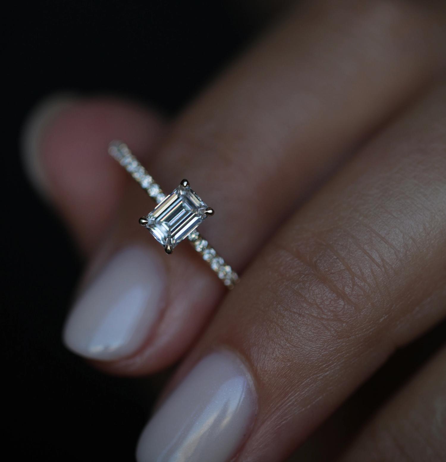 0.50 CT Emerald Cut Pave CVD E/VVS1 Diamond Engagement Ring 2