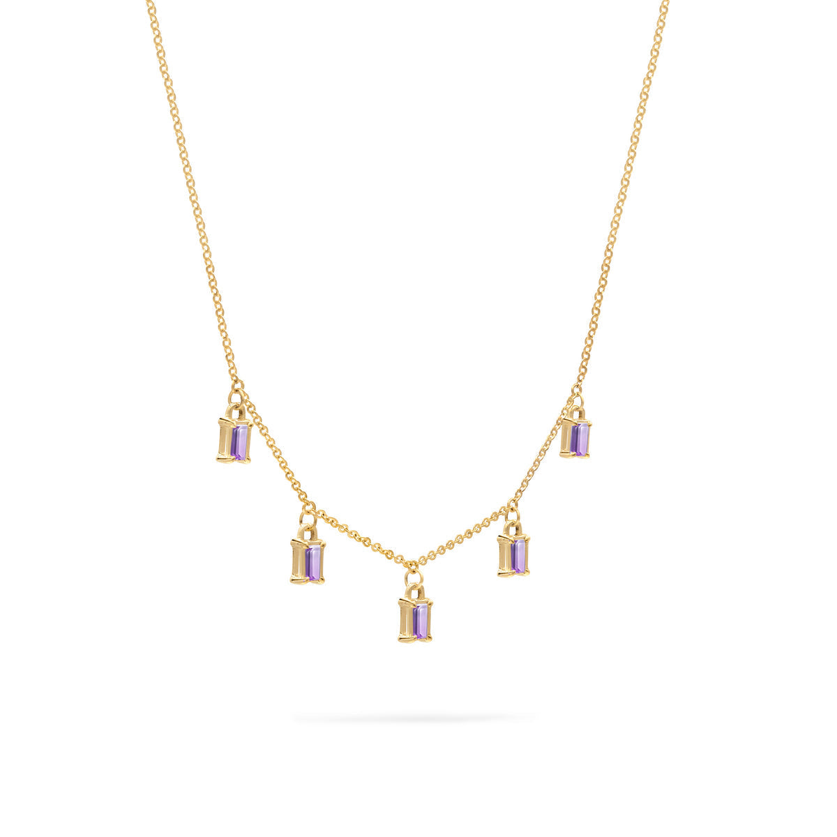 0.70 TCW Baguette Amethyst Lab Made Diamond- February Birthstone Dainty Necklace 4