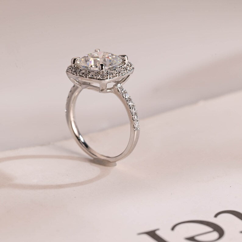 Stunning 1.0 - 2.0 CT Cushion Moissanite Engagement Ring With Pave & Halo Design 6