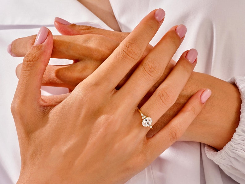 1.50 CT Oval Cut Moissanite Cluster Bridal Ring Set with Round Curved Wedding Bands 7