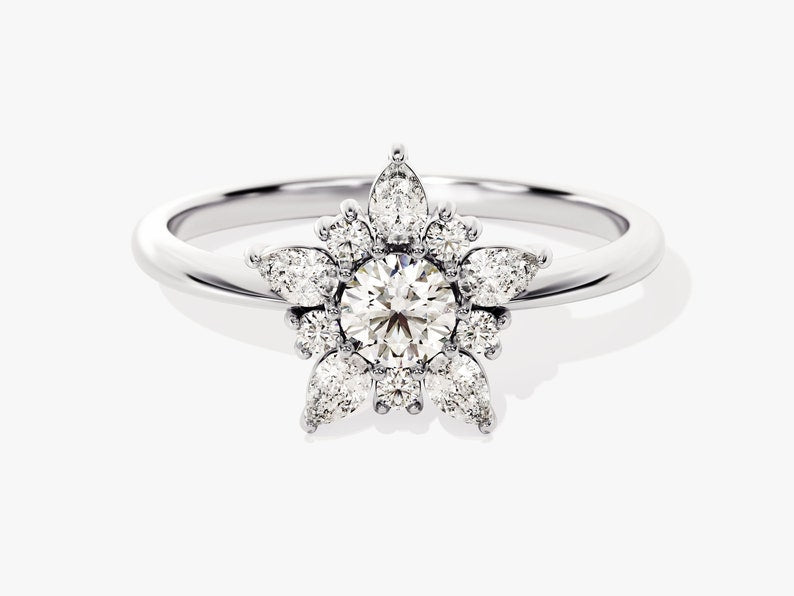Stunning 0.25 CT Round Moissanite Engagement Ring with Floral Design 3