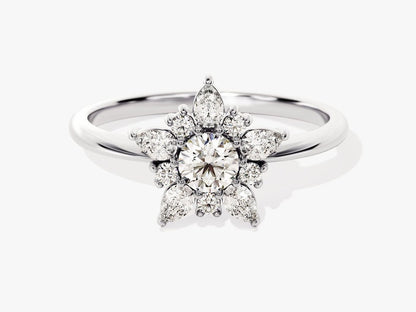 Stunning 0.25 CT Round Moissanite Engagement Ring with Floral Design 3