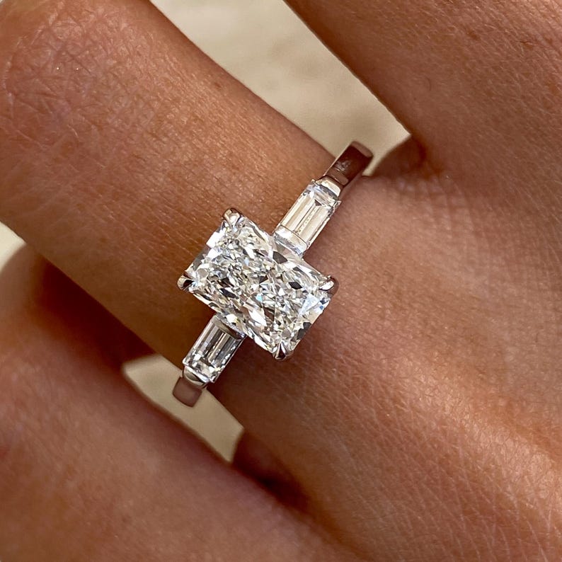 1.0 CT Radiant Moissanite Engagement Ring with Three Stone Design 3