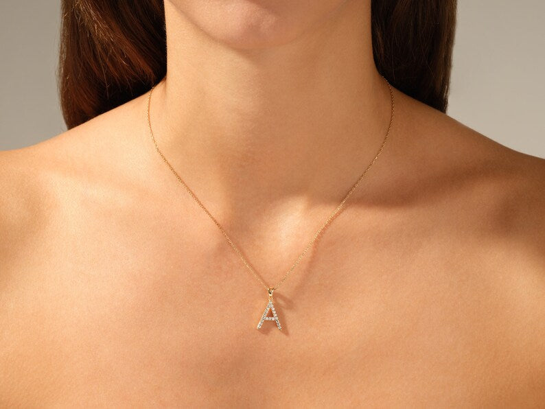 0.20 CT Round Moissanite Diamond Letter Pendant Necklace in Solid Gold 5
